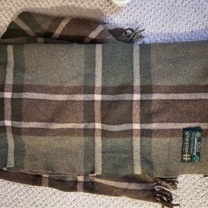 Plaid Wool Scarf in Green and Brown